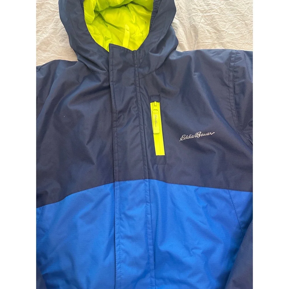 Eddie Bauer Kids Blue Colorblock Hooded Winter Jacket insulated ski L 14 likenew